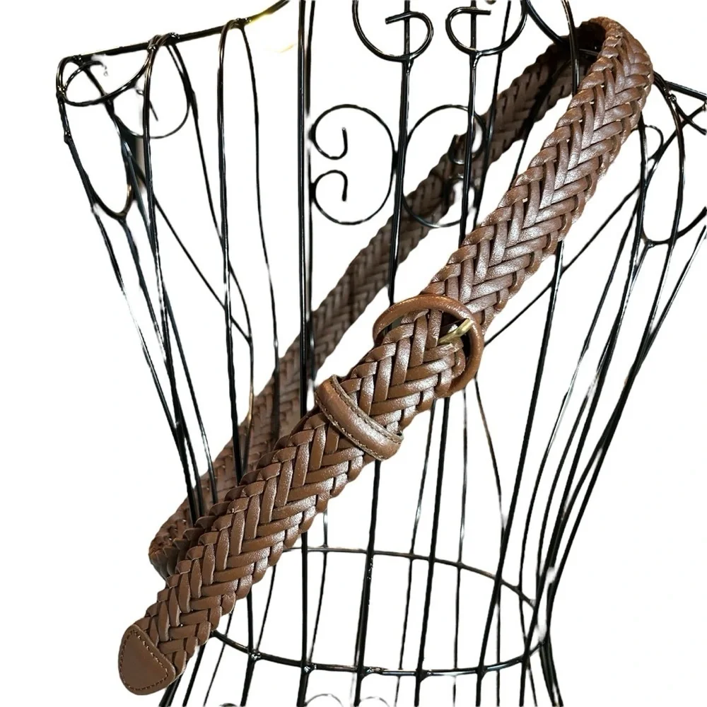Men's Braided Woven Bonded Leather Brown Belt Size 38
